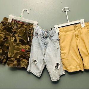 Levi's Kids Camo, Light Blue, and Tan Shorts Trio